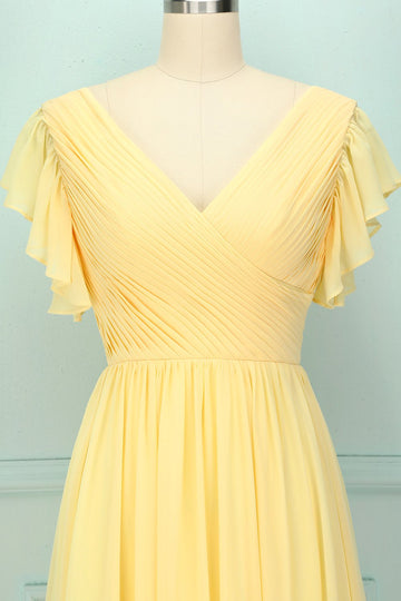 Vestido largo con cuello en v amarillo